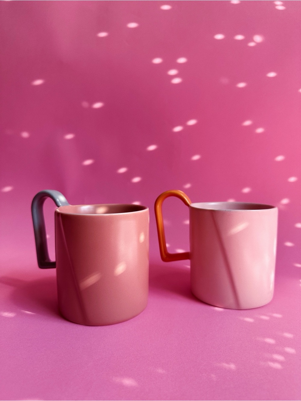 Mauve / Light Pink Ceramic Coffee Mugs with Contrasting Handle - Set of 2